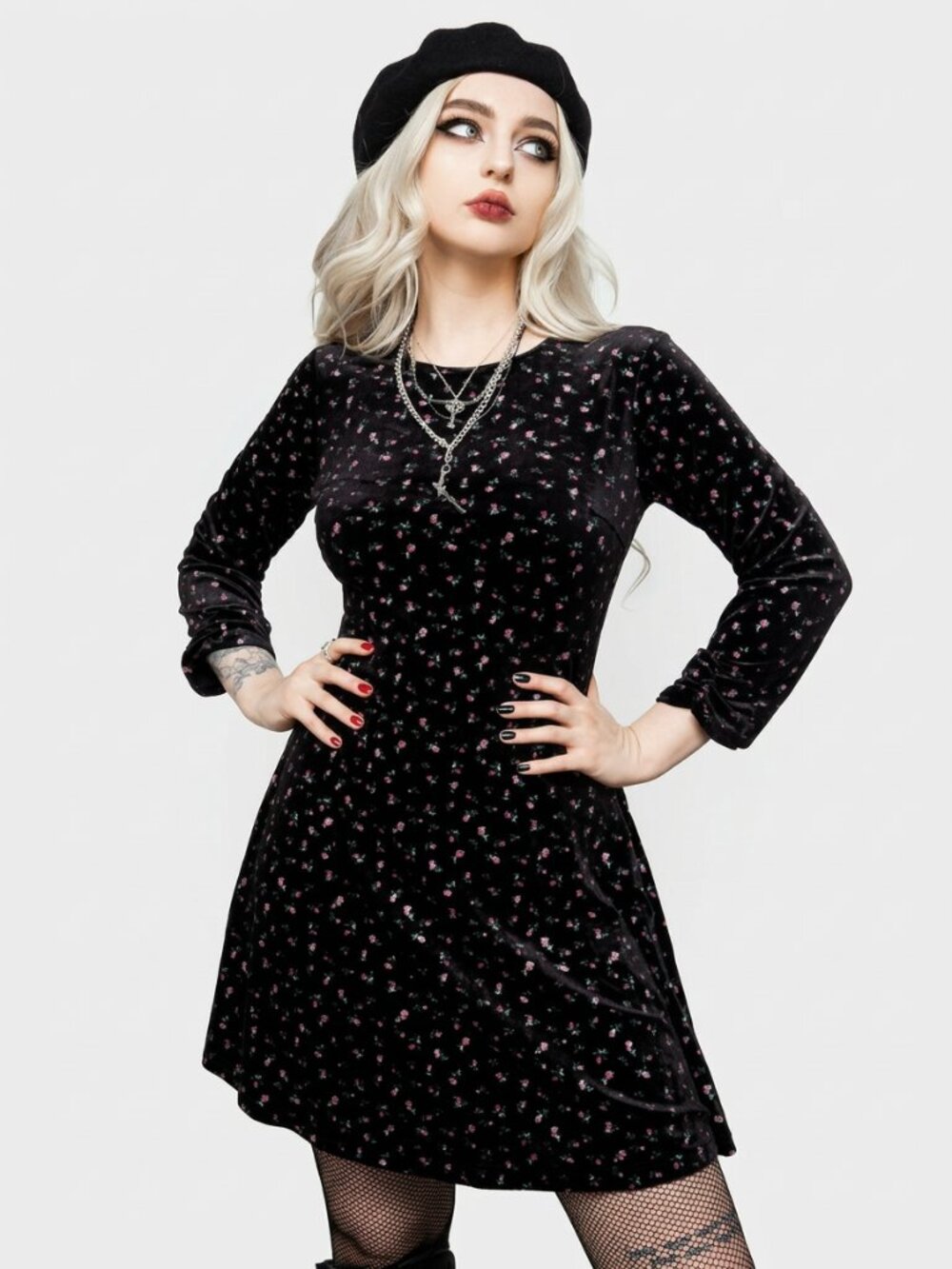 DISTURBIA Woe black velvet floral mini dress size 10